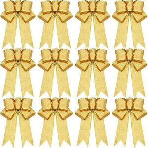 Gold Glitter Christmas Bows 12 Pack Wreath Decor